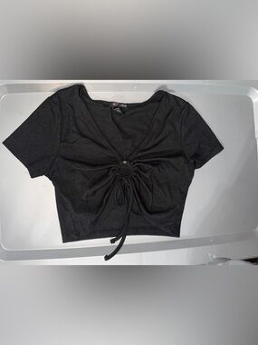 Ruched Tie-Front Black Crop Top